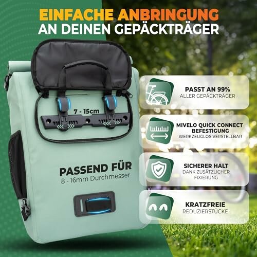 Fahrradtasche mit einfacher Befestigung am Gepäckträger